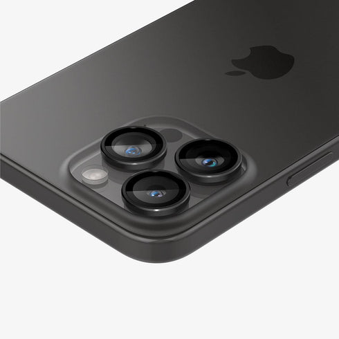 AGL07163 - iPhone 15 Pro / 15 Pro Max Optik Pro Lens Protector in natural titanium showing the device